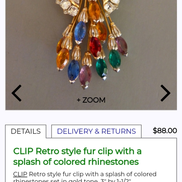 Retro Style Emerald Rhinestone Vintage Pin - Picture 5 of 7